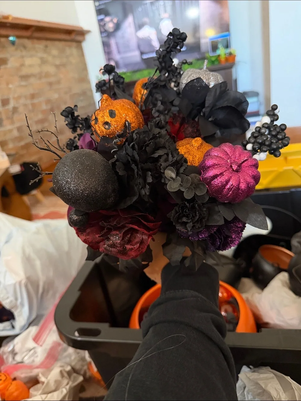 Sparkling Halloween Pumpkin Bouquet - Black, Orange, Purple Silver